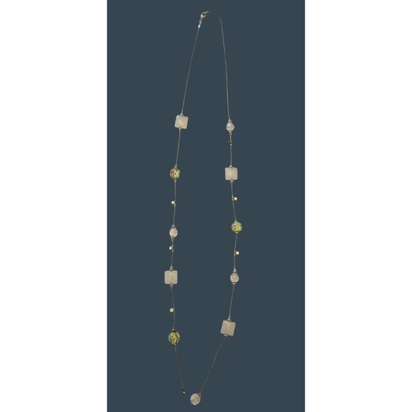 Vintage-Inspired 37" Silver-Tone Necklace Millefiori  Faux Gemstone Beads - Picture 2 of 6